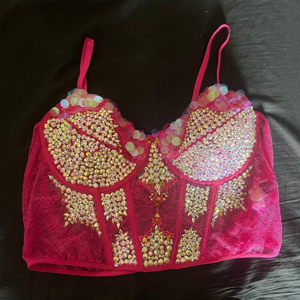 Corset Bustier Lingerie DIY Upcycled Rhinestones Burlesque Wear